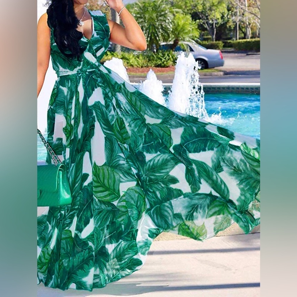A Line V Neck Sleeveless Maxi Dress